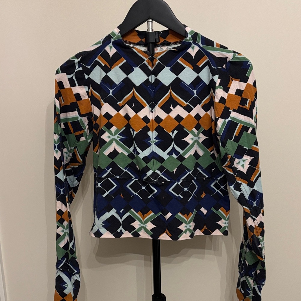 Abstract Geo-Print Long Sleeve Women's Top - Multicolor